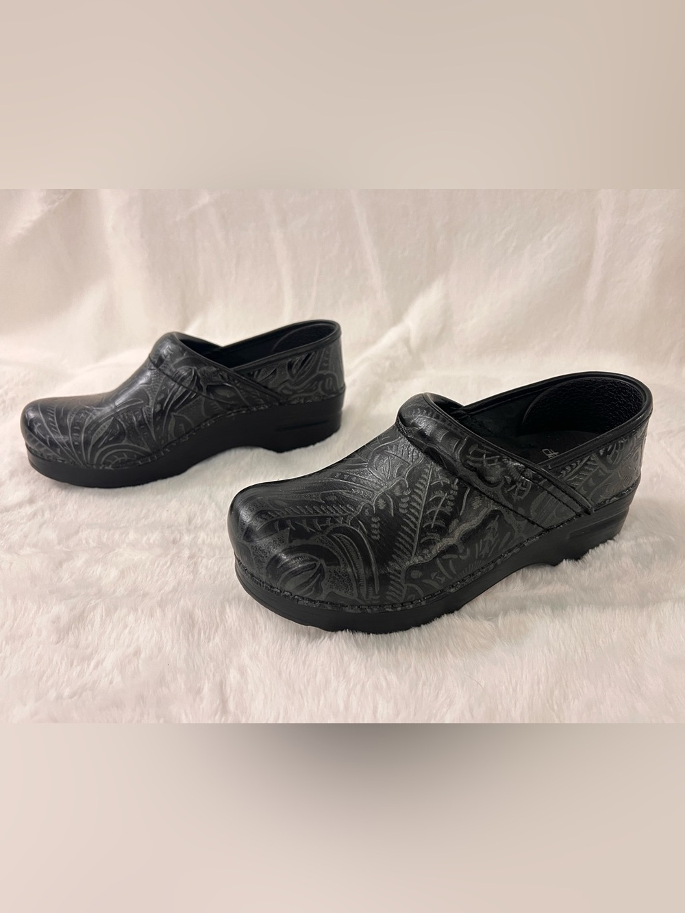 Like new Black Embossed Leather Dansko Clogs